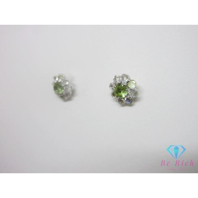 K14 WG カラーストーン 付 花 フラワー モチーフ デザイン スタッド ピアス 14金 585 宝石 ジュエリー アクセサリー 【中古】th14180_1