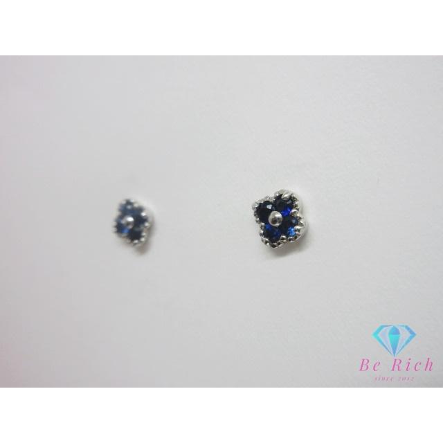 K18 WG サファイア 0.15ct 付 花 フラワー モチーフ デザイン スタッド 