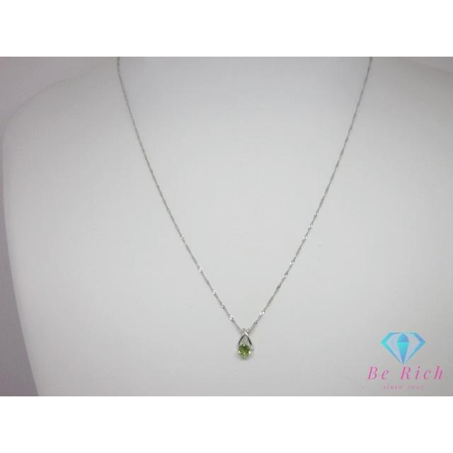 K18 WG ペリドット 付 デザイン プチ ネックレス ペンダント 18金 750 ホワイト ゴールド メレ ジュエリー アクセサリー 【中古】th14505_1