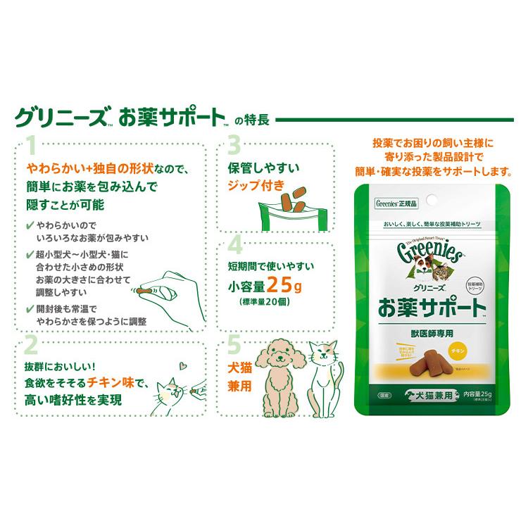 グリニーズ(正規品) お薬サポート【新品未開封】獣医師専用犬猫兼用　チキン味国産 グリニーズ 獣医師専用 お薬サポート 犬猫用 25g （標準20個入