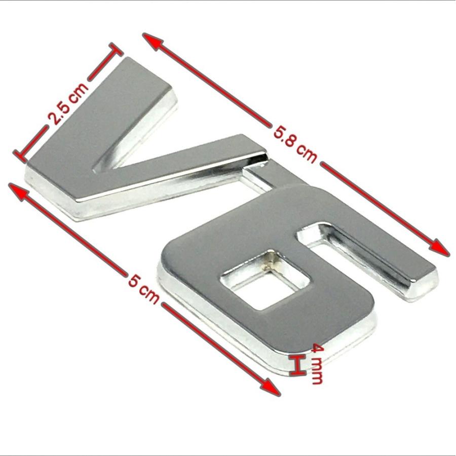 V6 金属 3D 立体 メタル シルバー メッキ エンブレム ステッカー