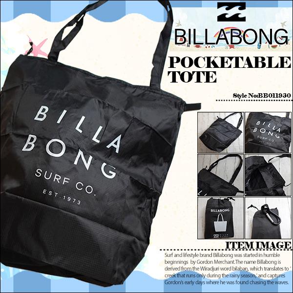 BILLABONG（ビラボン） 黒無地エコバッグ ポケッタブルトートバッグ
