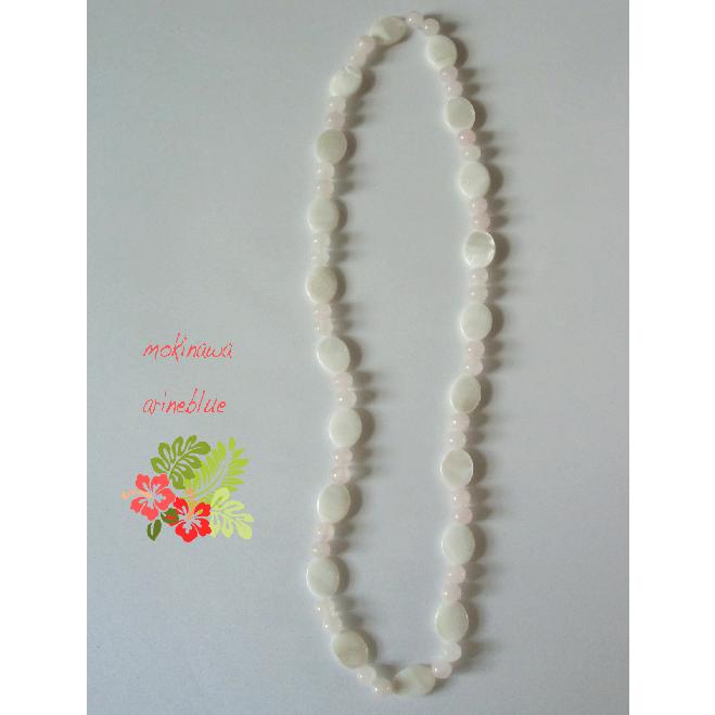 淡水真珠貝とローズクォーツのネックレス 貝殻ネックレス 貝殻