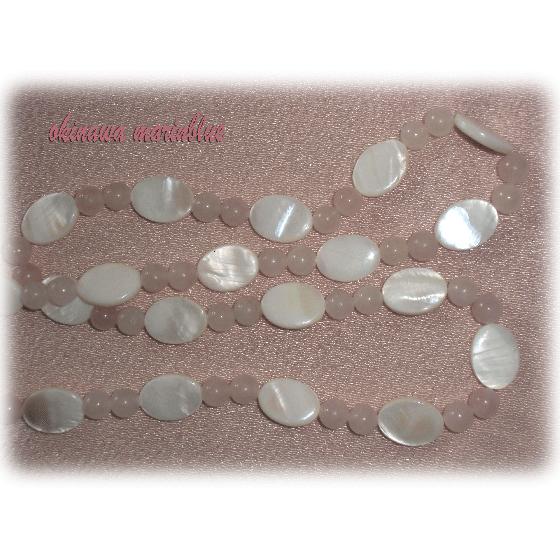 淡水真珠貝とローズクォーツのネックレス 貝殻ネックレス 貝殻