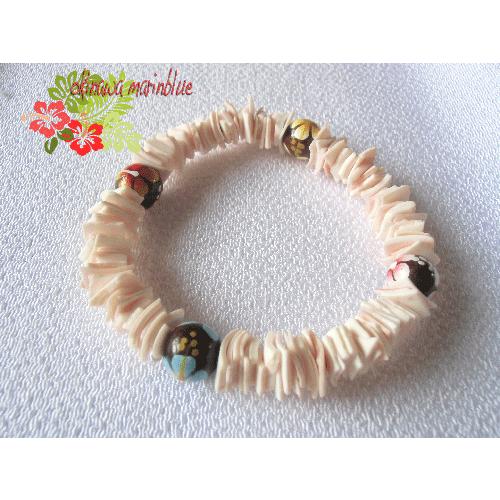 沖縄シェル 貝殻ブレスレット ハイビスカス 沖縄アクセサリー 沖縄