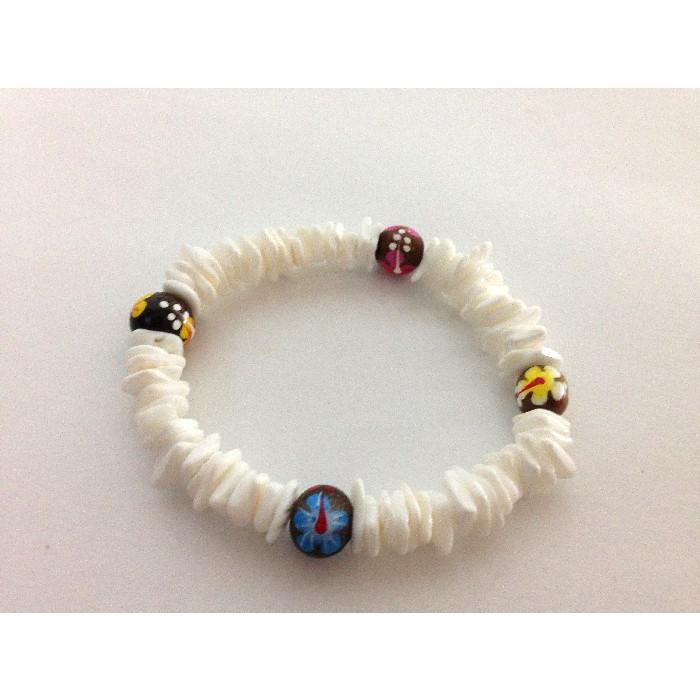 沖縄シェル 貝殻ブレスレット ハイビスカス 沖縄アクセサリー 沖縄