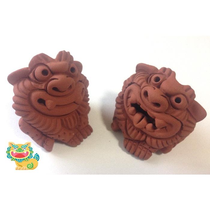 シーサー置物 ペアシーサー 素焼き 笑顔 厄除け 魔除け お守り 沖縄お