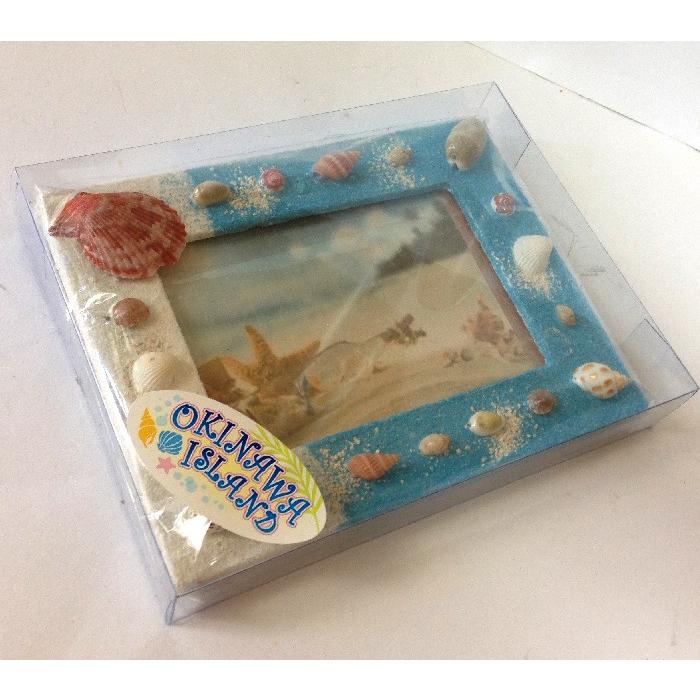 沖縄　写真立て 貝殻フレームシェルの写真立て 枠シェルコレクション 青 赤 沖縄