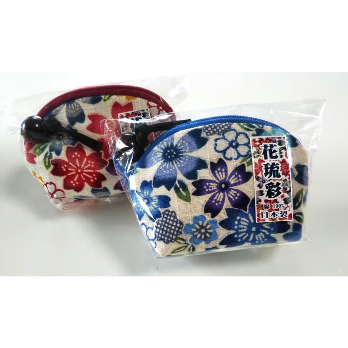 花流彩 木玉付き 紅型ミニポーチ 小銭入れ コイン入れ 沖縄お土産