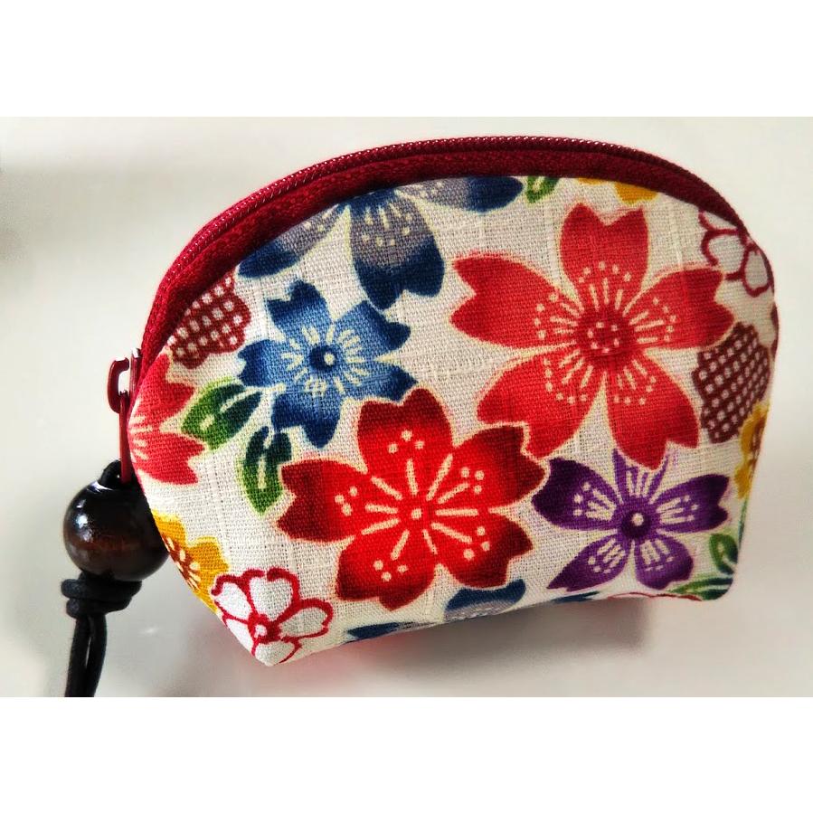 花流彩 木玉付き 紅型ミニポーチ 小銭入れ コイン入れ 沖縄お土産