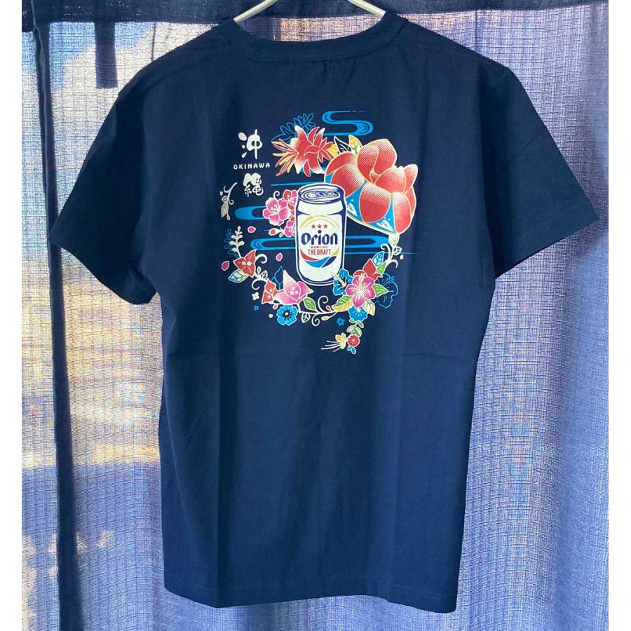 【新品】Admiral ブルーフラワーパターン TシャツL オリオンビールTシャツ 花笠オリオン orion ディープブルー 紺色