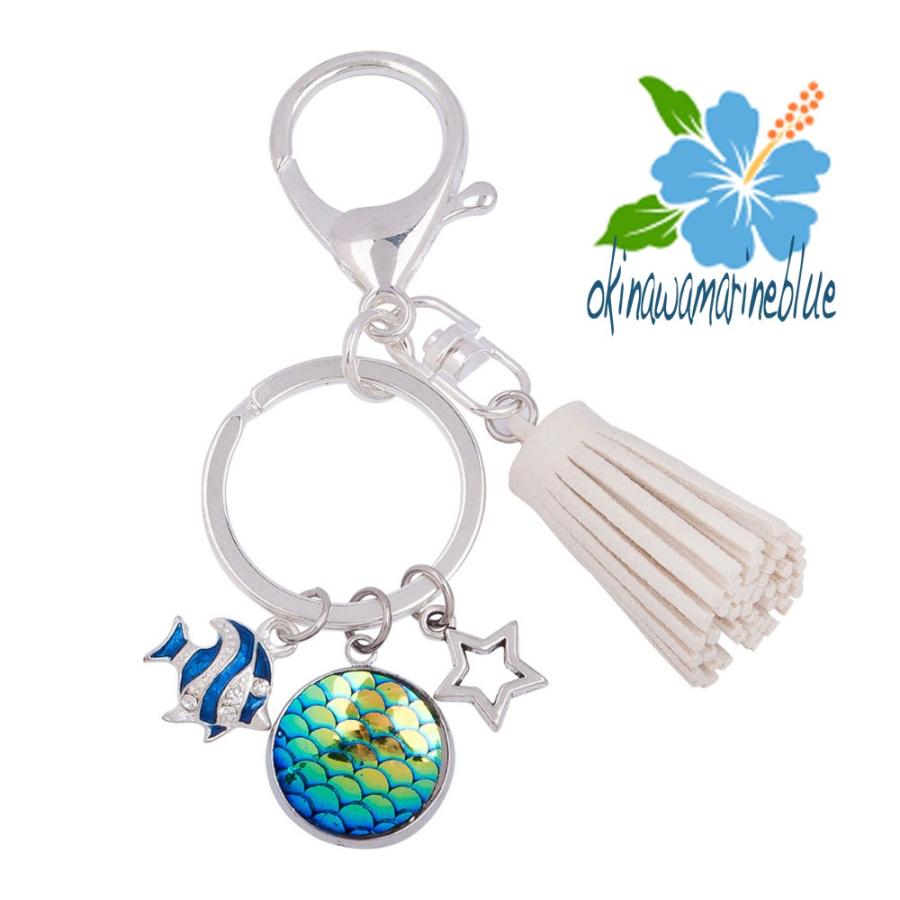 キーホルダー マリンブルー エメラルドグリーン キラリ夏 キーリング