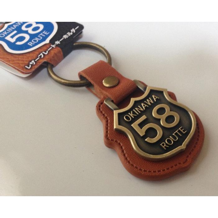 キーホルダー 沖縄 レザープレート 本革 シーサー 58号線 車のキー