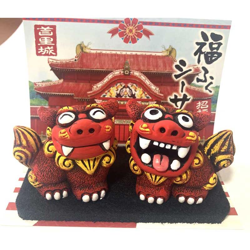 シーサー置物 福ふくシーサー 大 赤 沖縄お土産 : okinawa マリン
