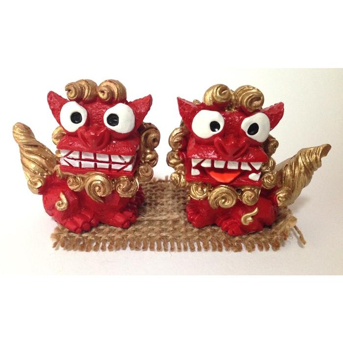 シーサー置物 漆喰調シーサー コンパクト 沖縄 ペアーシーサー