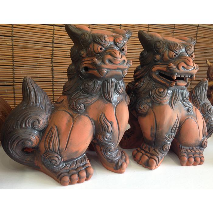 シーサー置物 門柱シーサー マンガン焼 ペアシーサー 超特大 門柱