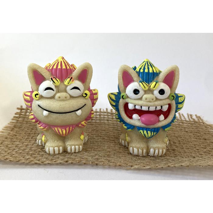 シーサー置物 元気シーサー 手造 沖縄産 : okinawa マリンブルー
