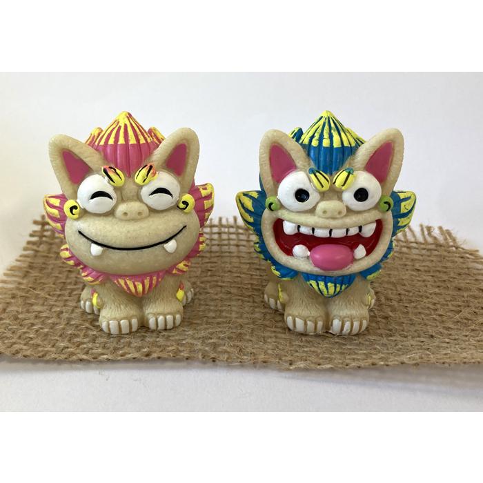 シーサー置物 元気シーサー 手造 沖縄産 : okinawa マリンブルー