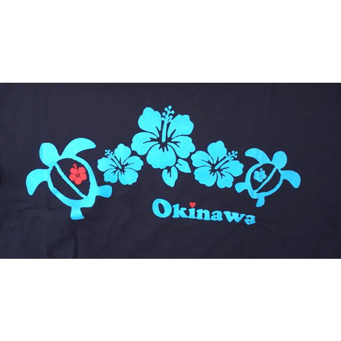ホヌ＆ ハイビスカス Tシャツ OKINAWA 黒 紺 M L LL サイズ 送料無料
