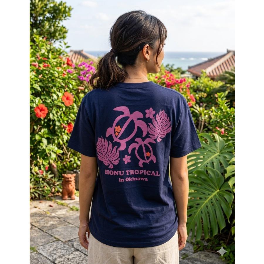 モンステラハイビ 沖縄Tシャツ ホヌ ネイビー 南国 トロピカル