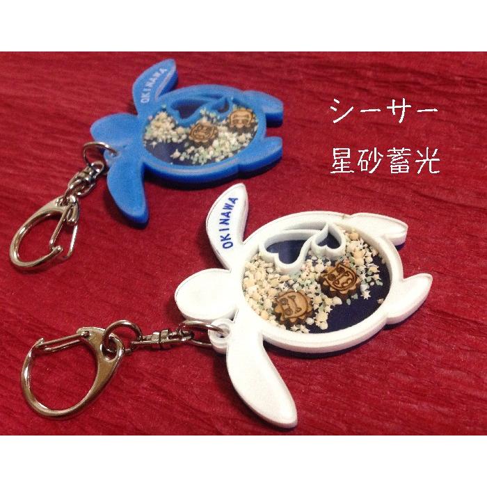 キーホルダー ホヌ型 ペアシーサー入り 星の砂入り 蓄光 キーリング