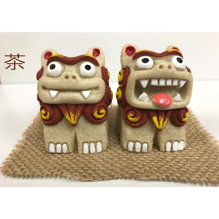 シーサー置物 かりゆしシーサー 赤 茶 黄 ペアシーサー 栄える