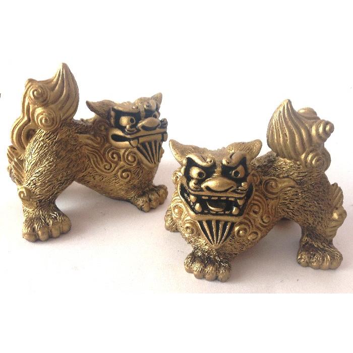 シーサー置物 金獅子シーサー 金のペアシーサー : okinawa マリン