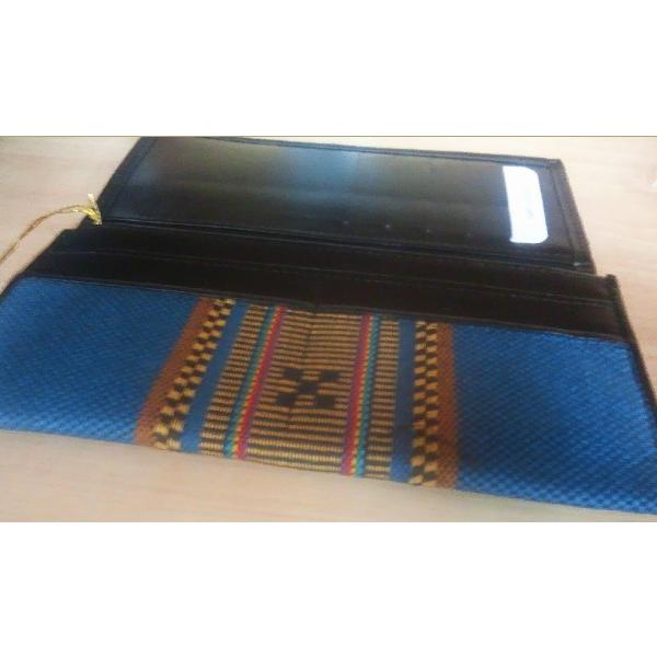 長財布 沖縄ミンサー本皮使用 民芸 織物 レザー財布 : okinawa マリン