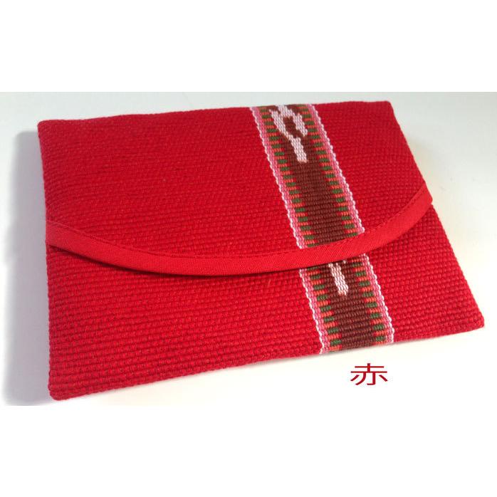 沖縄ミンサー織 かぶせ 小物入れ 青 黄 赤 沖縄民芸 織物 : okinawa