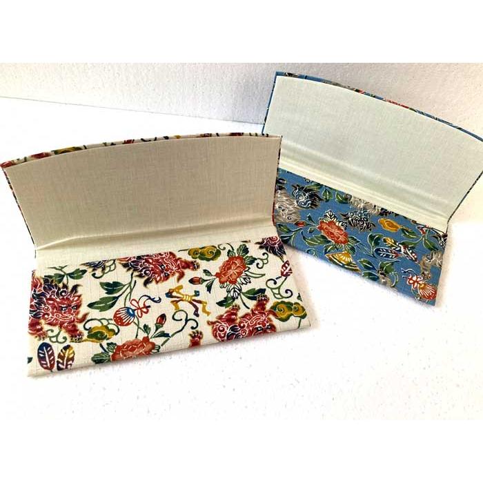 財布 金彩獅子 紅型シーサー 長財布 お札入れ : okinawa マリンブルー  