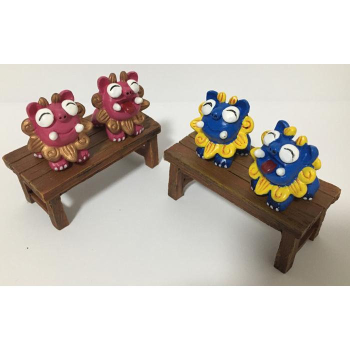 シーサー置物 ニコニコシーサー ペアーシーサー 緑台付き 赤 青 厄除け