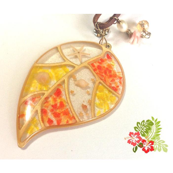 ネックレス レジン 星砂 ミニヒトデ サンゴ オレンジ レインボウ