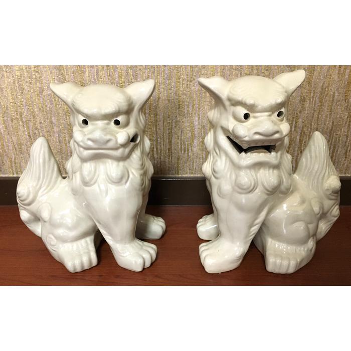 シーサー置物 大立ち 白 シーサー 琉球焼 ペアー やちむん 沖縄