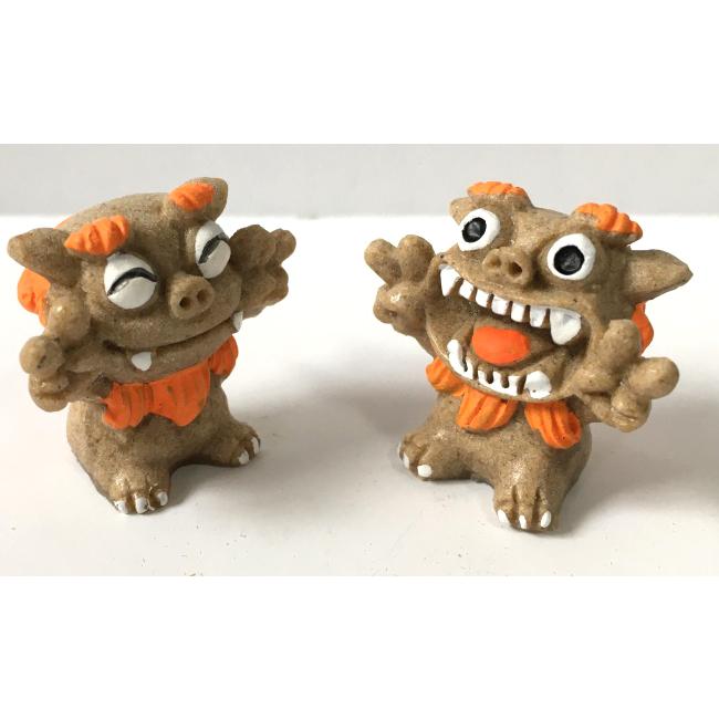 古銅調 金属製アートピース 厄除け・魔除け置物 ピースシーサー置物 ミニシーサー 赤 青 オレンジ 厄除け魔除け お守り