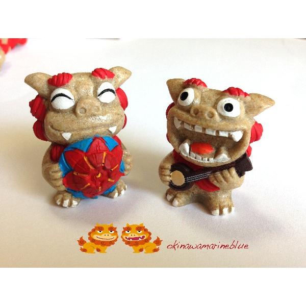 シーサー置物 ペアシーサー 花笠 三線 厄除け魔除け お守り 沖縄お土産