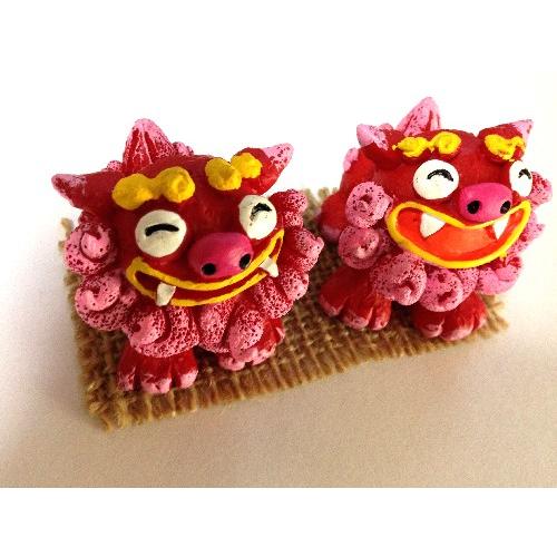 値下げしました【置物、魔除け、沖縄】シーサー　ペア 沖縄 お土産 ギフト シーサー 守り神 瓦付ミニペアシーサー・茶