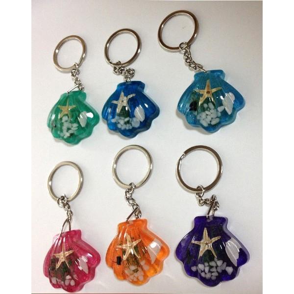 キーホルダー シェル ミニ海星レジン 6色 貝殻入り同色星砂瓶