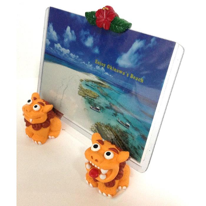 ペアー沖縄シーサー 写真立て フォトフレーム ハイビスカス 沖縄お土産