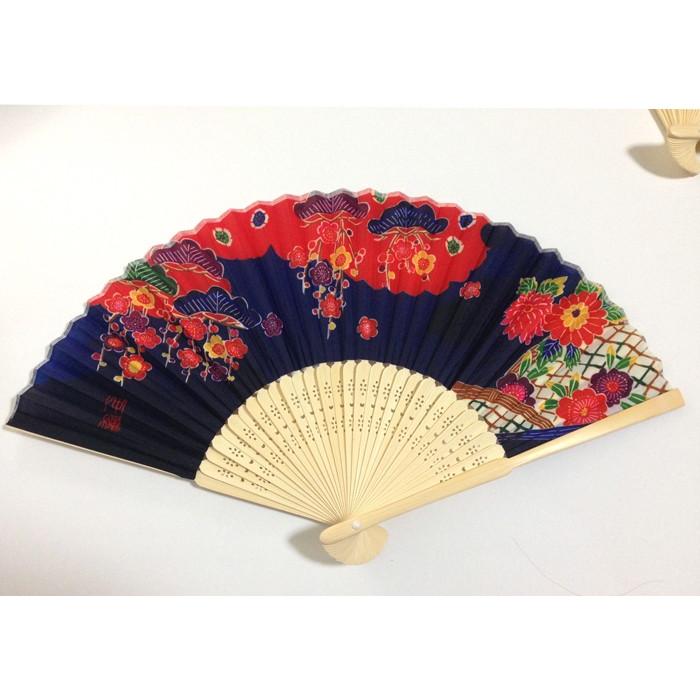 沖縄 扇子 ハイビスカス 紅型松竹梅 扇（おうぎ）シルク扇子 新作 全国