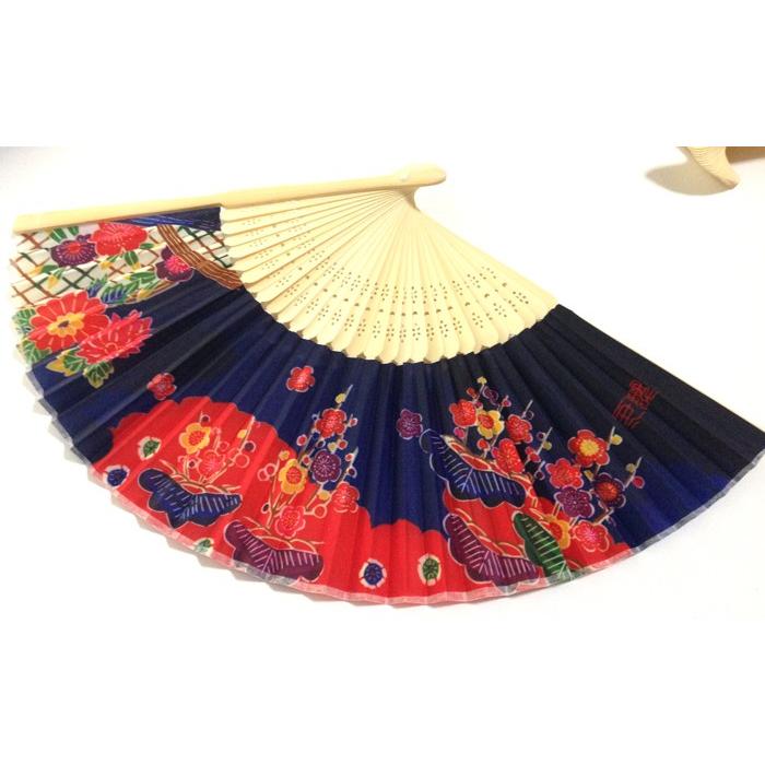 沖縄 扇子 ハイビスカス 紅型松竹梅 扇（おうぎ）シルク扇子 新作 全国