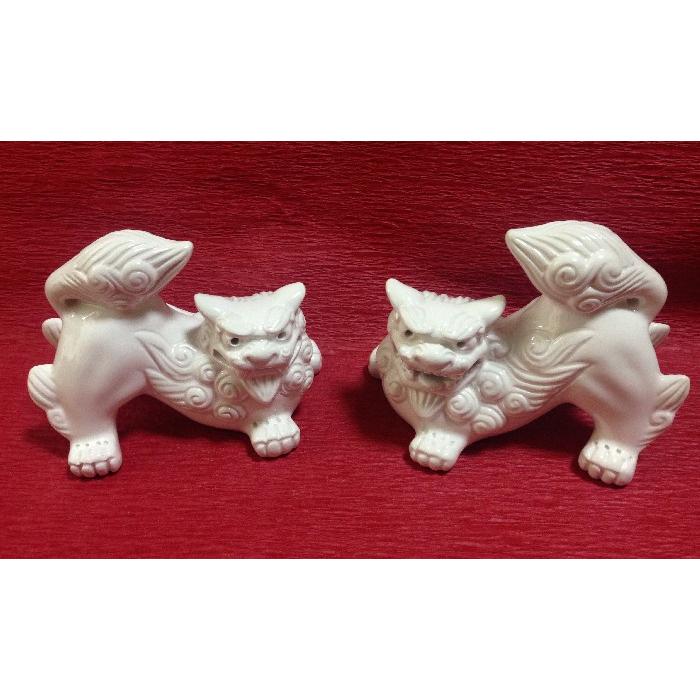 シーサー置物 白いペアシーサー 大きめ 陶器 厄除け 魔除け 開運
