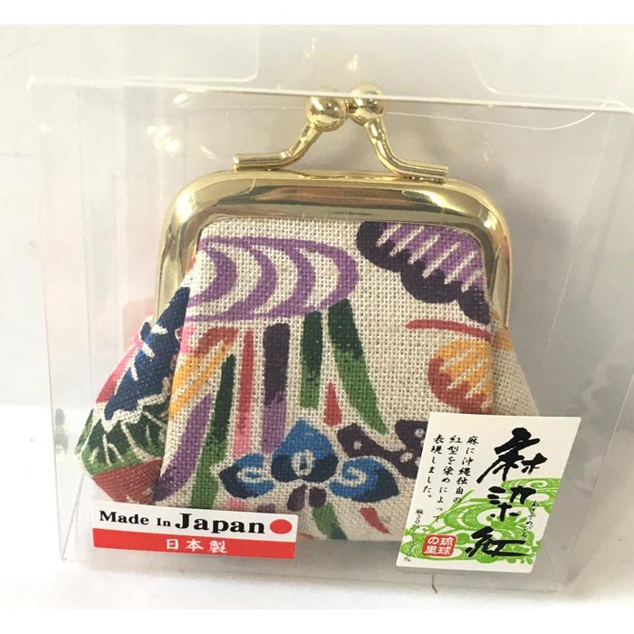 麻染紅型 豆財布 小銭入れ がま口 沖縄民芸 : okinawa マリンブルー