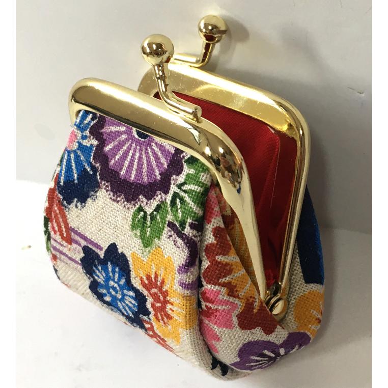 麻染紅型 豆財布 小銭入れ がま口 沖縄民芸 : okinawa マリンブルー