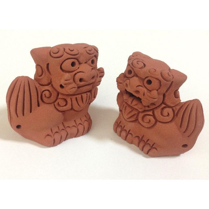 シーサー置物 ペアシーサー 素焼き 横 厄除け魔除け お守り