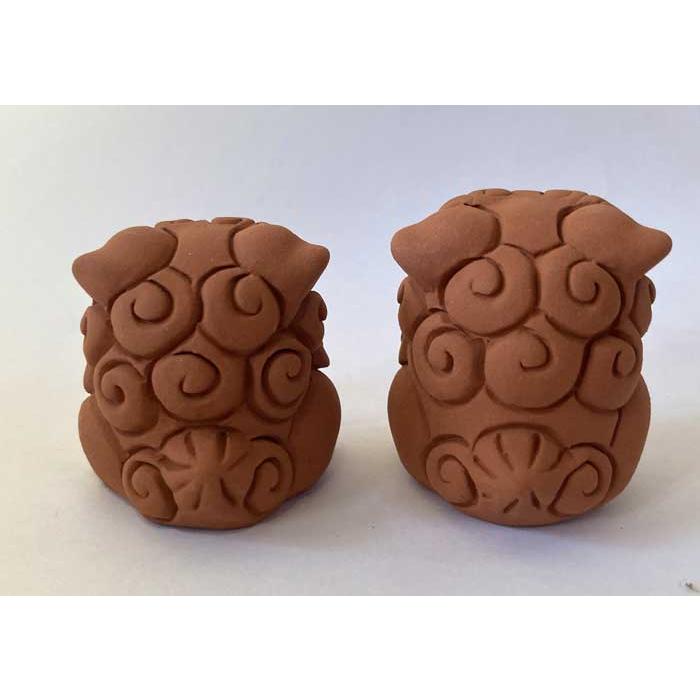 シーサー置物 ミニ立ち立ち シーサー 素焼き : okinawa マリンブルー