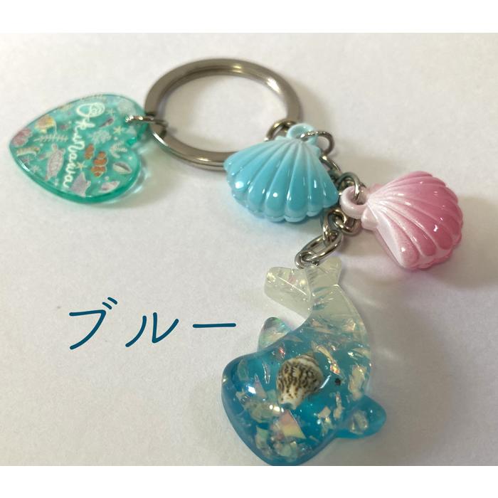 キーホルダー ジンベエ 樹脂 貝殻 沖縄限定 : okinawa マリンブルー