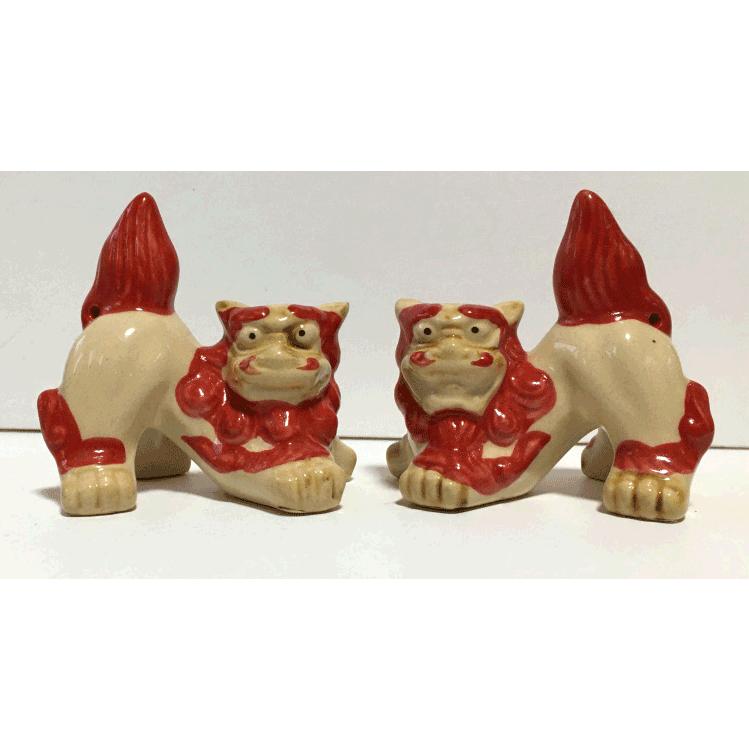 シーサー置物 陶器のシーサー赤 琉球焼 ペアシーサー 沖縄伝統工芸