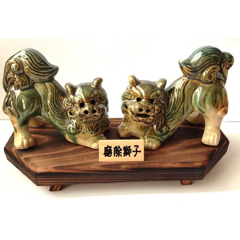 シーサー　置物　陶器　魔除獅子 シーサー置物 ハイビスカス シーサー 魔除獅子 送料無料 : okinawa