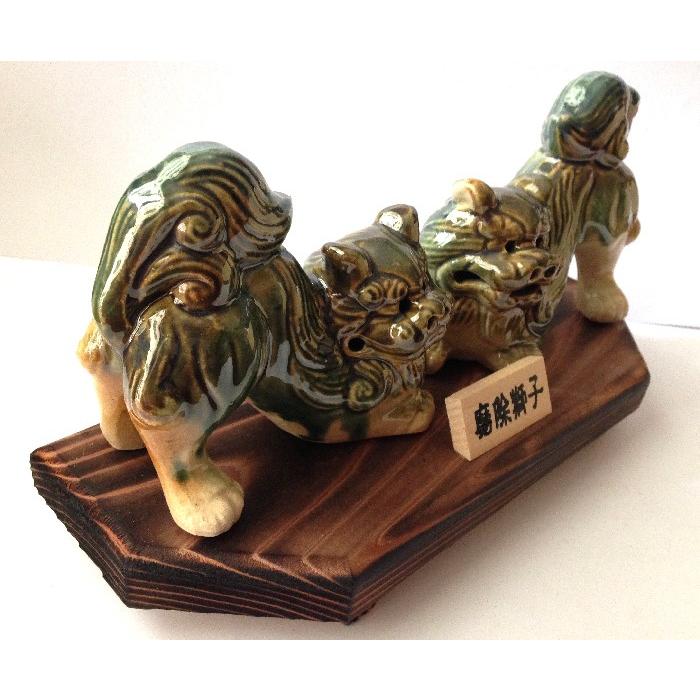 シーサー置物 陶器シーサー木台付き 魔除け獅子大 厄除 沖縄お土産