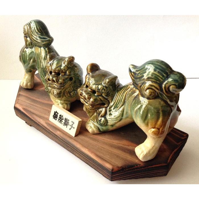 シーサー置物 陶器シーサー木台付き 魔除け獅子大 厄除 沖縄お土産